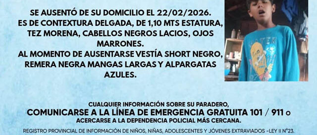 Aristóbulo del Valle: buscan a Matías Ribero, un niño de 9 años