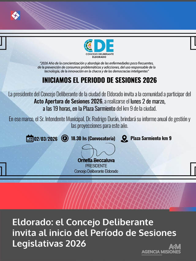Eldorado: el Concejo Deliberante invita al inicio del Período de Sesiones Legislativas 2026