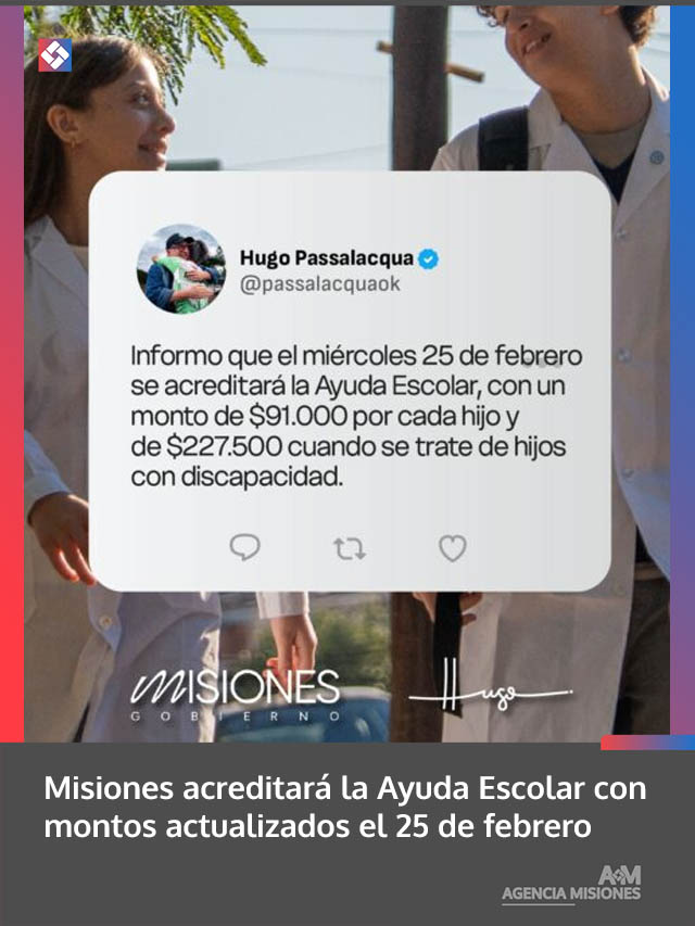 Misiones acreditará la Ayuda Escolar con montos actualizados el 25 de febrero