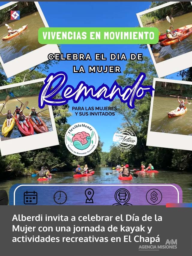 Alberdi invita a celebrar el Día de la Mujer con una jornada de kayak y actividades recreativas en El Chapá