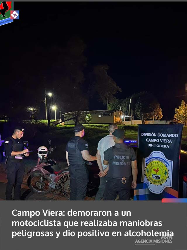 Campo Viera: demoraron a un motociclista que realizaba maniobras peligrosas y dio positivo en alcoholemia
