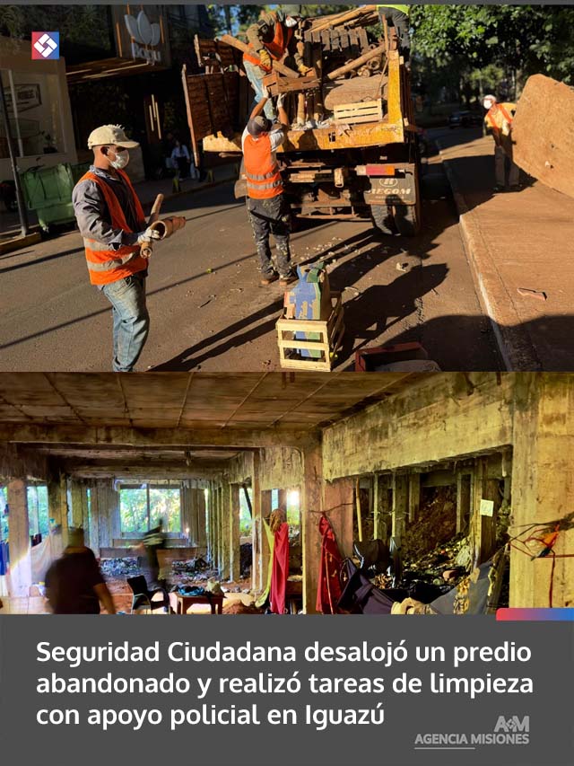 Seguridad Ciudadana desalojó un predio abandonado y realizó tareas de limpieza con apoyo policial en Iguazú