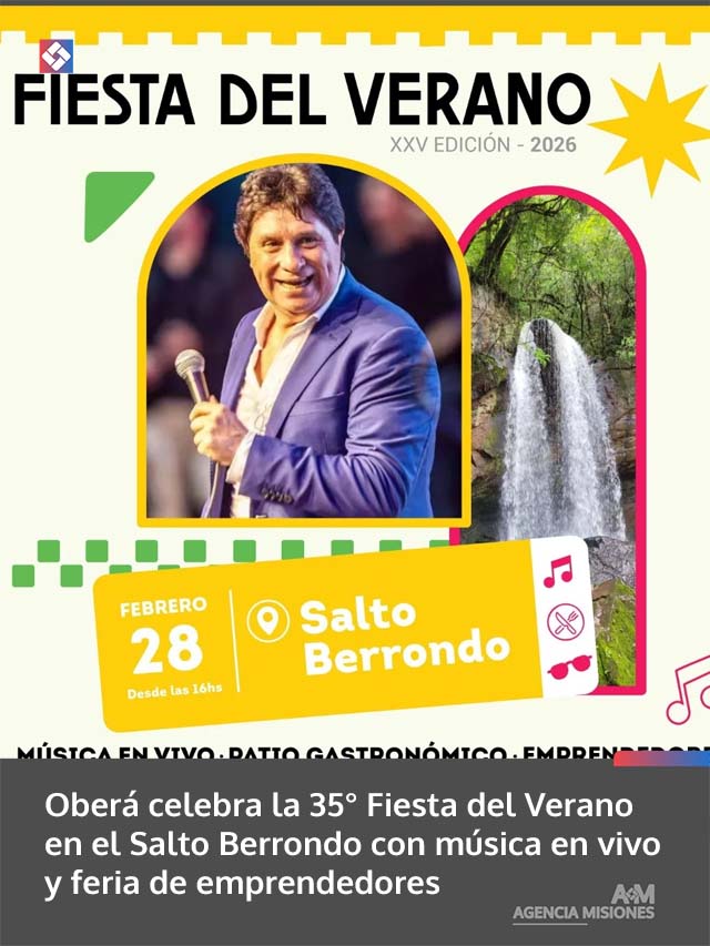 Oberá celebra la 35° Fiesta del Verano en el Salto Berrondo con música en vivo y feria de emprendedores