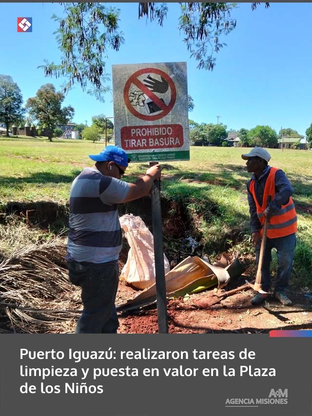 Puerto Iguazú: realizaron tareas de limpieza y puesta en valor en la Plaza de los Niños