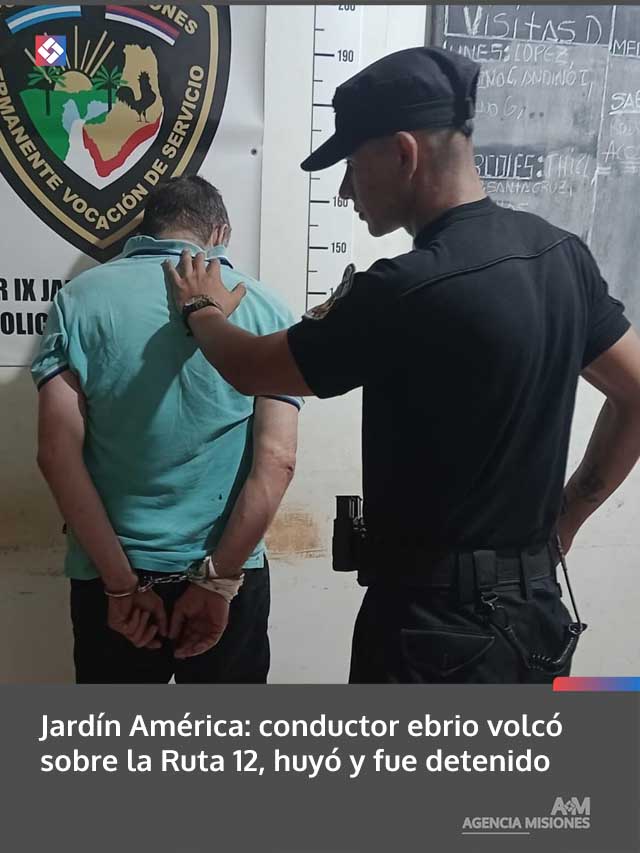 Jardín América: conductor ebrio volcó sobre la Ruta 12, huyó y fue detenido