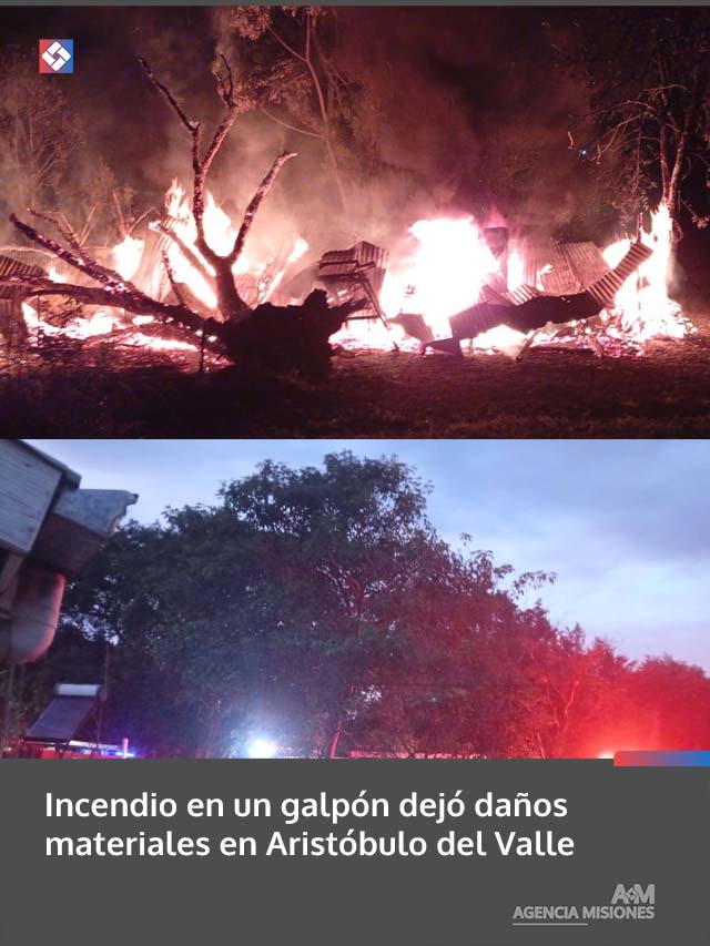 Incendio en un galpón dejó daños materiales en Aristóbulo del Valle