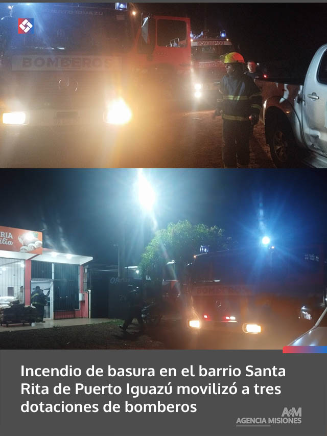 Incendio de basura en el barrio Santa Rita de Puerto Iguazú movilizó a tres dotaciones de bomberos