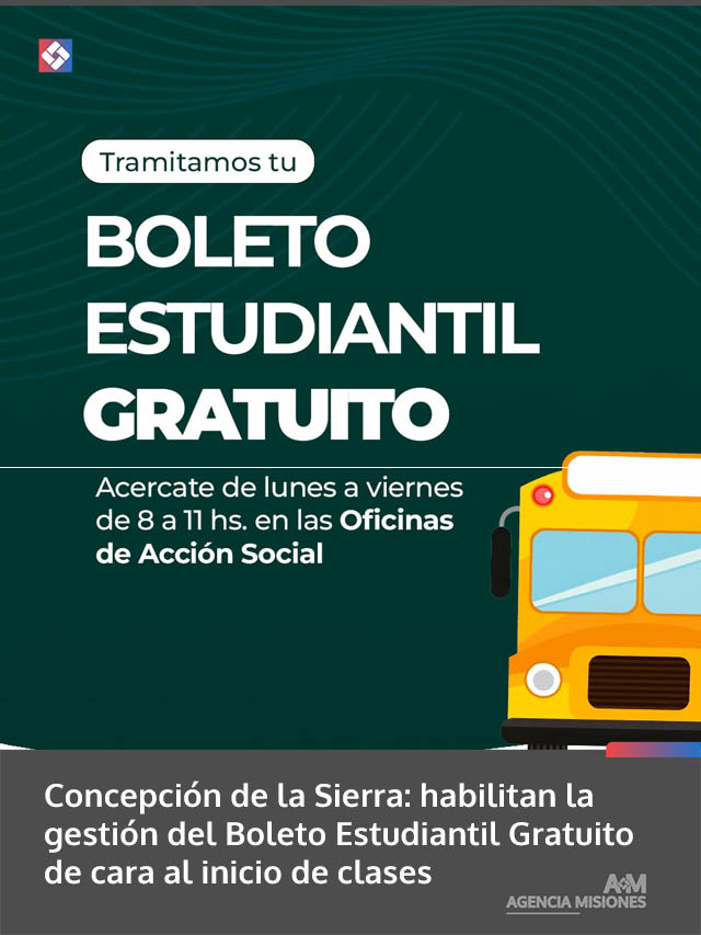 Concepción de la Sierra: habilitan la gestión del Boleto Estudiantil Gratuito de cara al inicio de clases