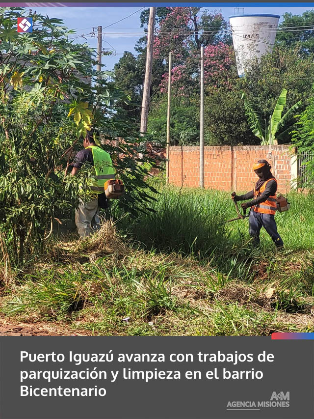 Puerto Iguazú avanza con trabajos de parquización y limpieza en el barrio Bicentenario