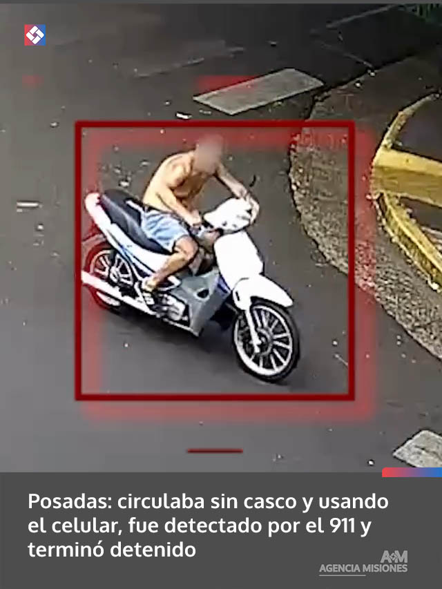 Posadas: circulaba sin casco y usando el celular, fue detectado por el 911 y terminó detenido
