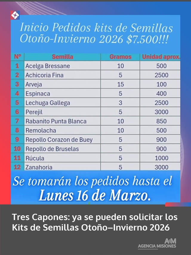 Tres Capones: ya se pueden solicitar los Kits de Semillas Otoño–Invierno 2026