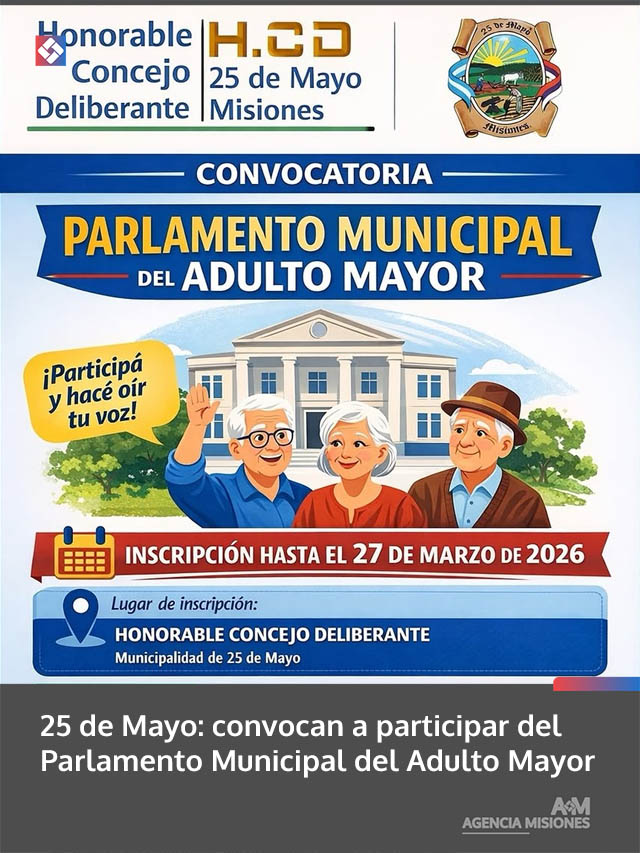 25 de Mayo: convocan a participar del Parlamento Municipal del Adulto Mayor