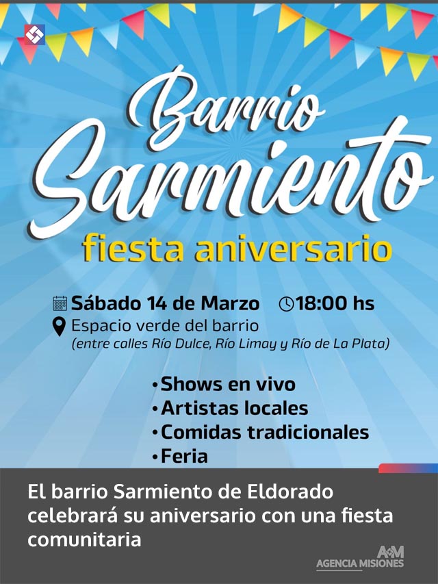 El barrio Sarmiento de Eldorado celebrará su aniversario con una fiesta comunitaria
