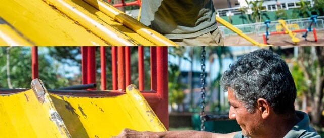 El municipio de Andresito realiza tareas de mantenimiento y puesta en valor en la plaza central