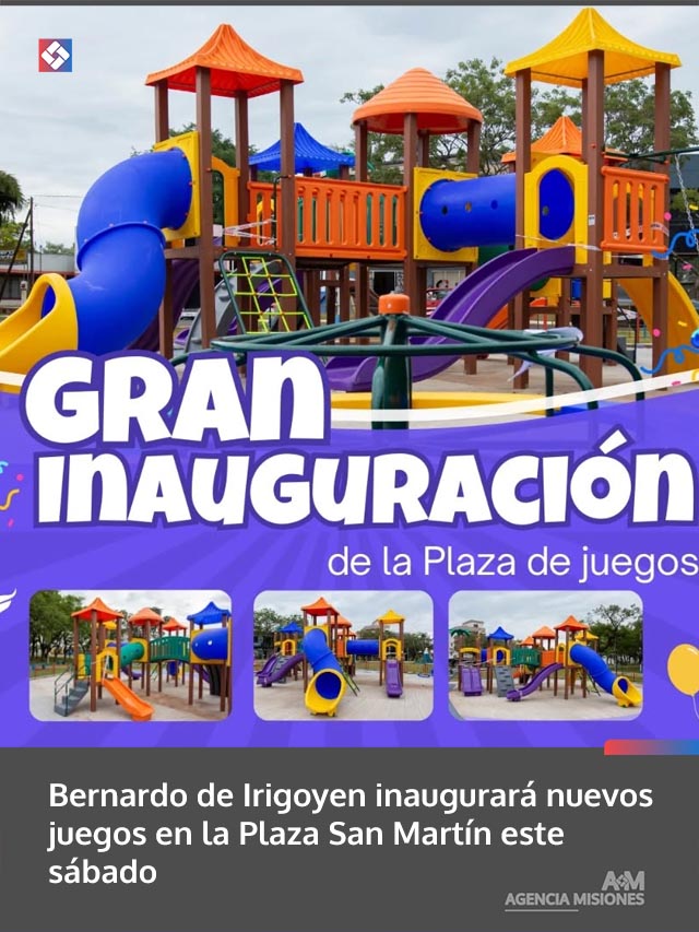 Bernardo de Irigoyen inaugurará nuevos juegos en la Plaza San Martín este sábado