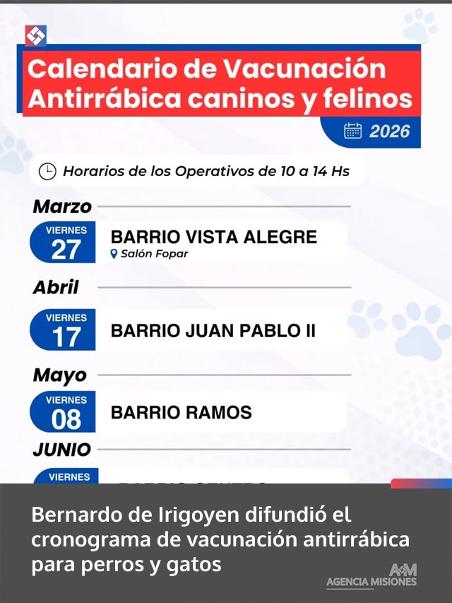 Bernardo de Irigoyen difundió el cronograma de vacunación antirrábica para perros y gatos