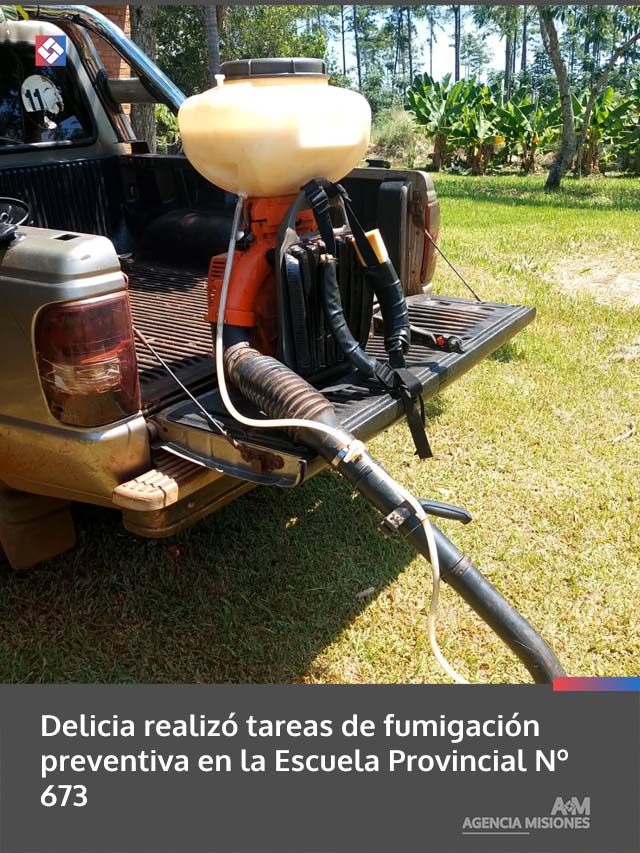 Delicia realizó tareas de fumigación preventiva en la Escuela Provincial Nº 673