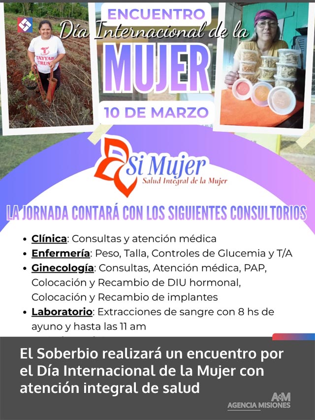 El Soberbio realizará un encuentro por el Día Internacional de la Mujer con atención integral de salud
