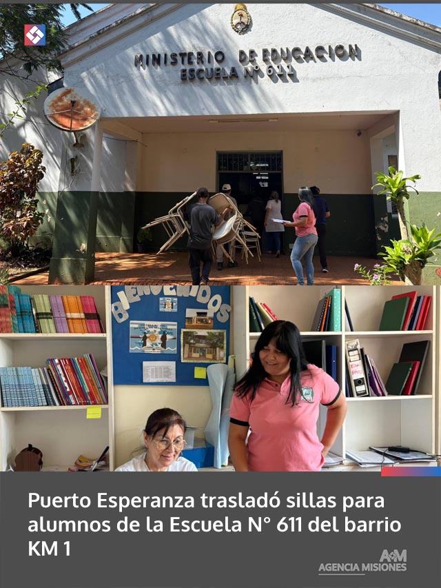 Puerto Esperanza trasladó sillas para alumnos de la Escuela N° 611 del barrio KM 1