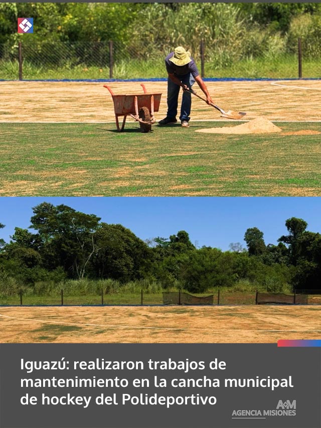 Iguazú: realizaron trabajos de mantenimiento en la cancha municipal de hockey del Polideportivo