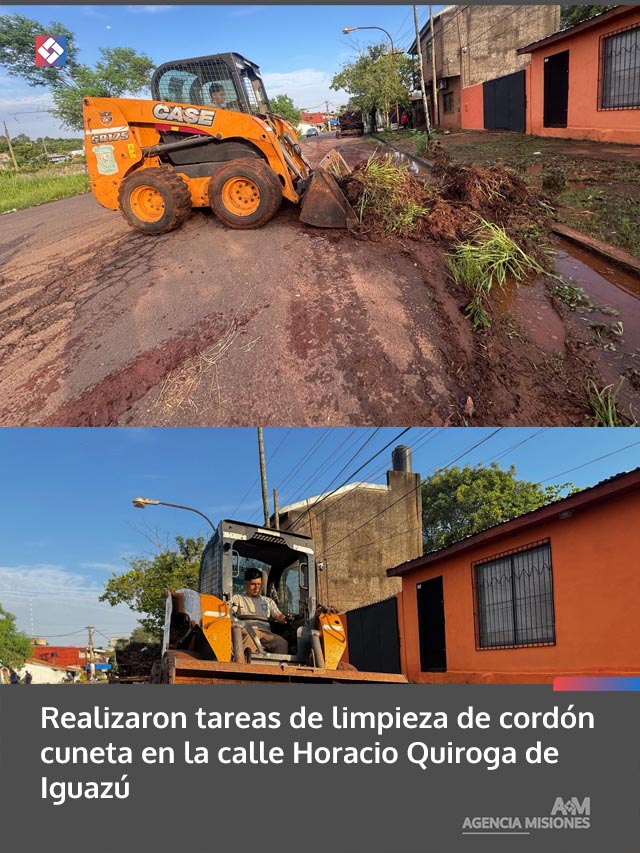Realizaron tareas de limpieza de cordón cuneta en la calle Horacio Quiroga de Iguazú