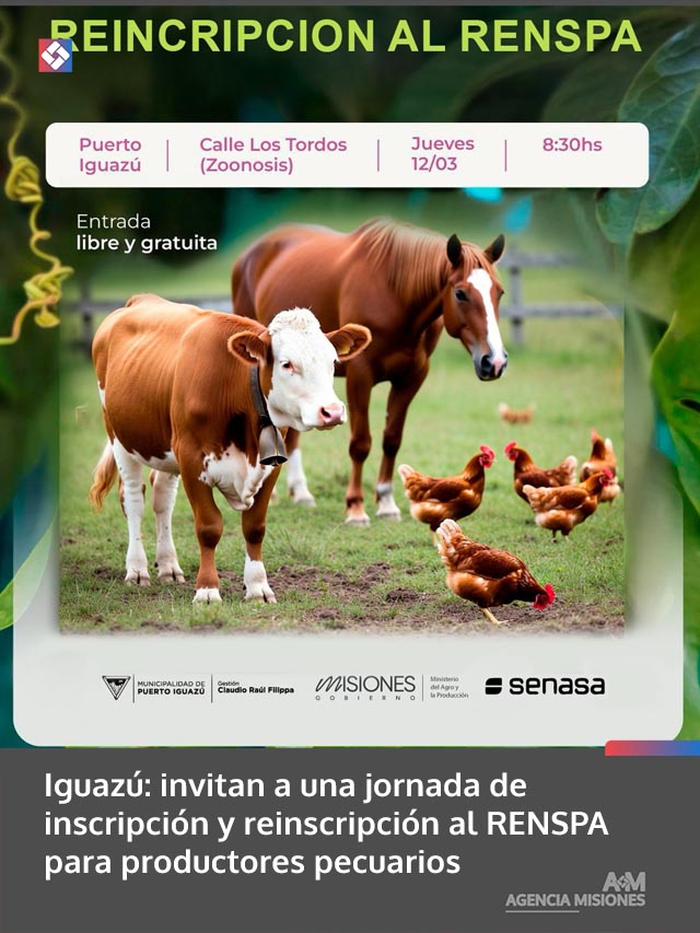 Iguazú: invitan a una jornada de inscripción y reinscripción al RENSPA para productores pecuarios