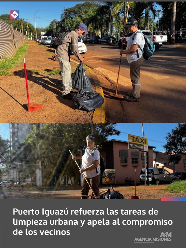 Puerto Iguazú refuerza las tareas de limpieza urbana y apela al compromiso de los vecinos