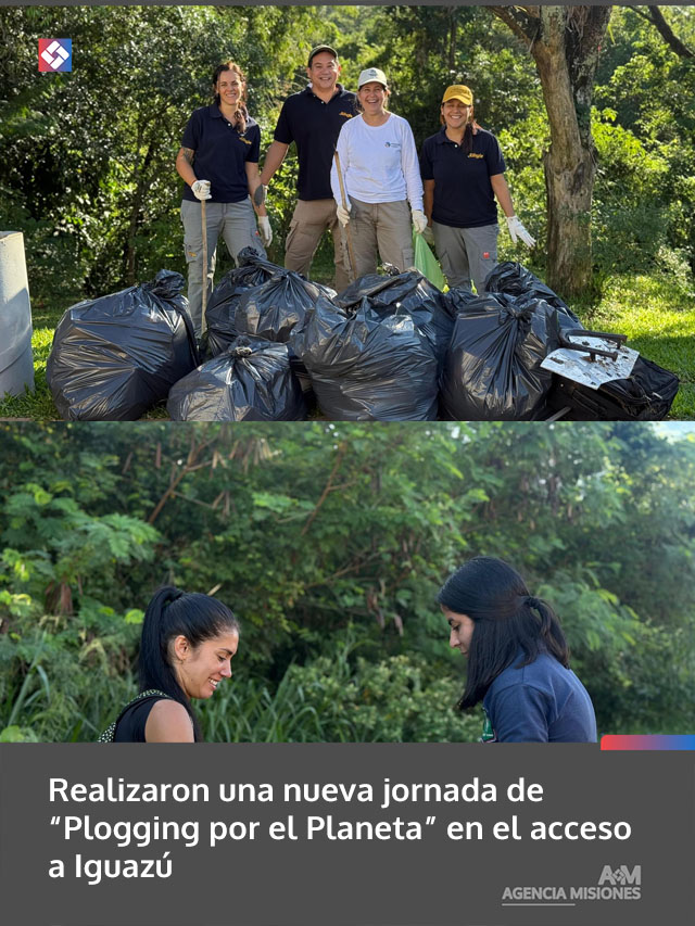 Realizaron una nueva jornada de “Plogging por el Planeta” en el acceso a Iguazú