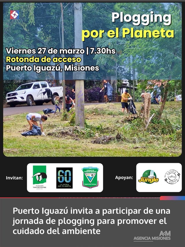 Puerto Iguazú invita a participar de una jornada de plogging para promover el cuidado del ambiente