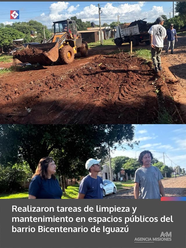 Realizaron tareas de limpieza y mantenimiento en espacios públicos del barrio Bicentenario de Iguazú