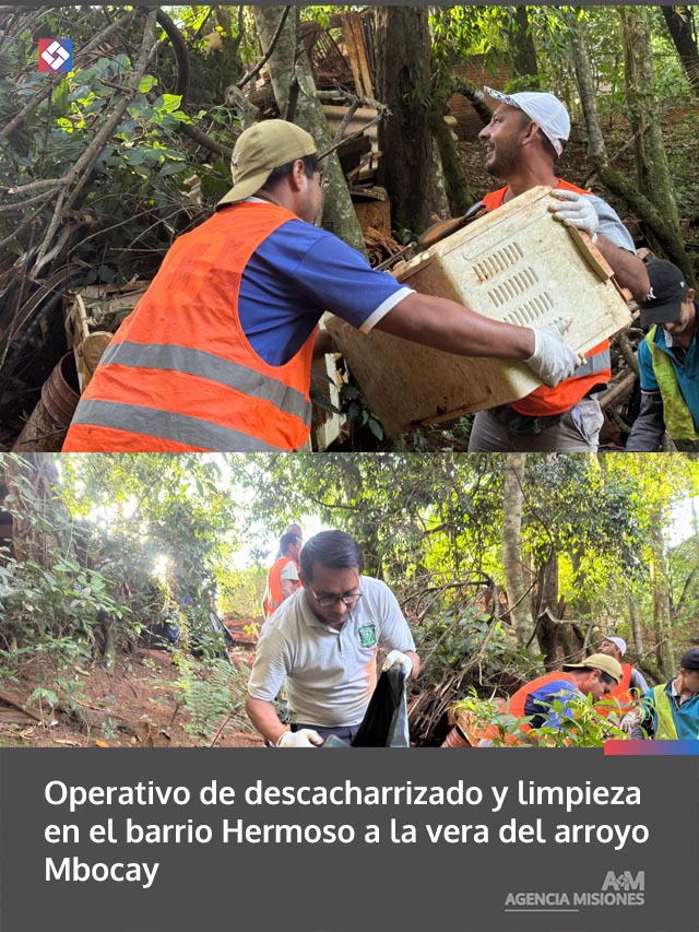 Operativo de descacharrizado y limpieza en el barrio Hermoso a la vera del arroyo Mbocay