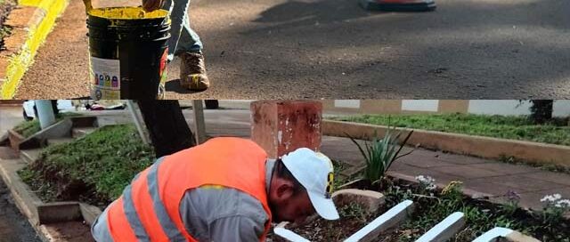 Iguazú: realizaron tareas de pintura y limpieza en cordones de calle Las Calandrias para mejorar la seguridad vial