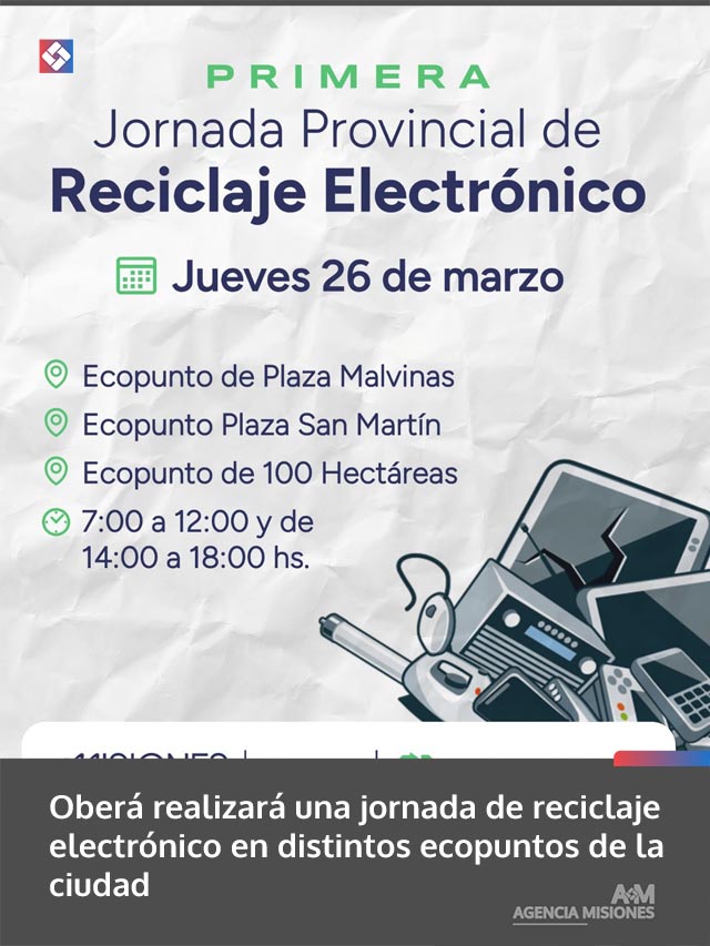 Oberá realizará una jornada de reciclaje electrónico en distintos ecopuntos de la ciudad