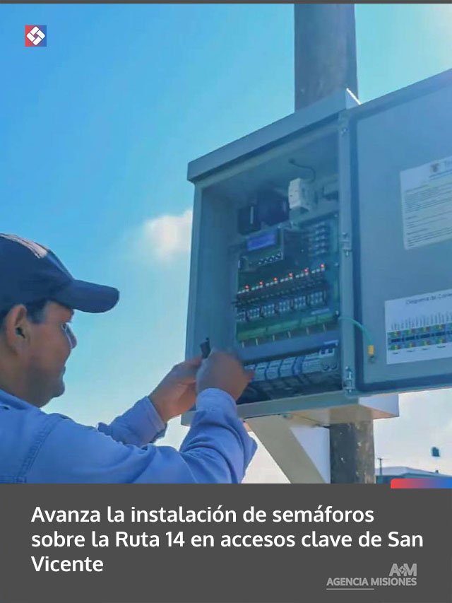 Avanza la instalación de semáforos sobre la Ruta 14 en accesos clave de San Vicente