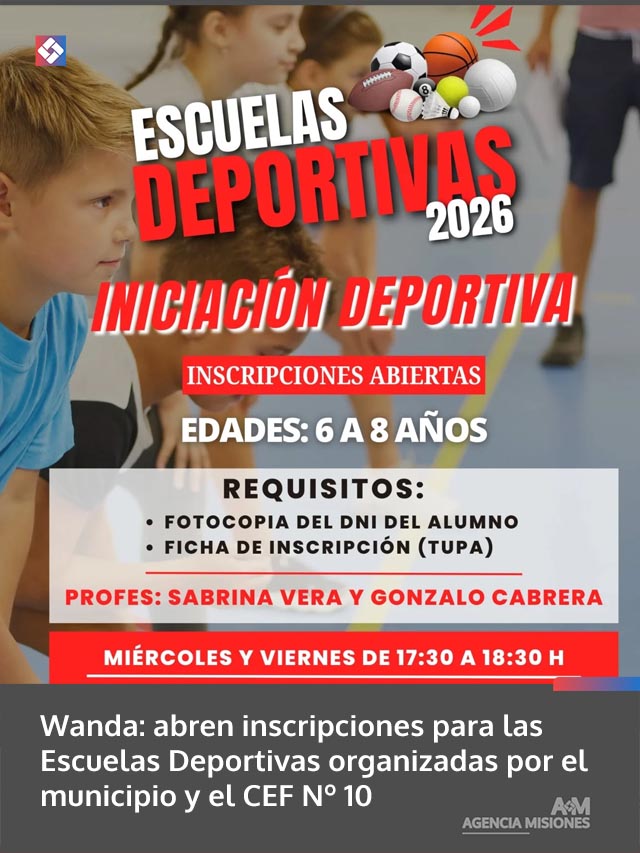 Wanda: abren inscripciones para las Escuelas Deportivas organizadas por el municipio y el CEF Nº 10