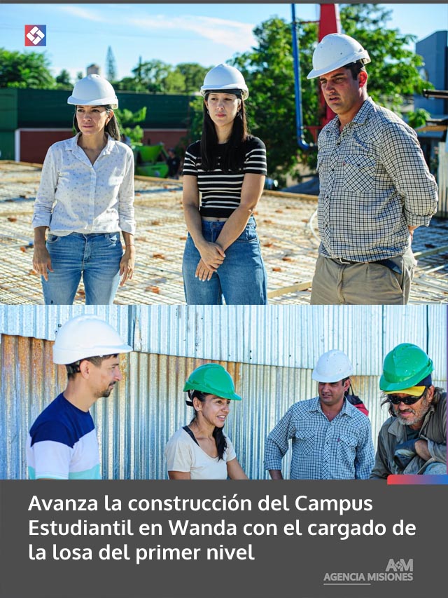 Avanza la construcción del Campus Estudiantil en Wanda con el cargado de la losa del primer nivel
