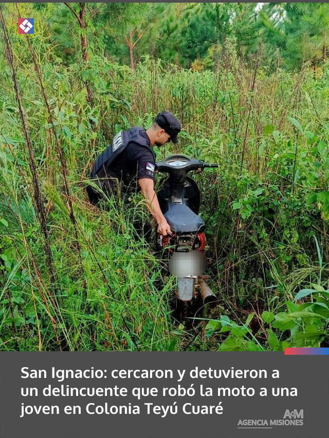San Ignacio: cercaron y detuvieron a un delincuente que robó la moto a una joven en Colonia Teyú Cuaré