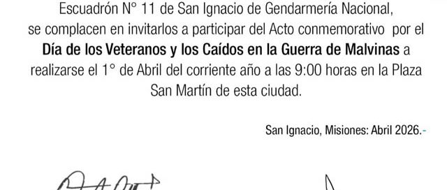 San Ignacio conmemorará el Día de los Veteranos y Caídos en Malvinas con un acto en la Plaza San Martín