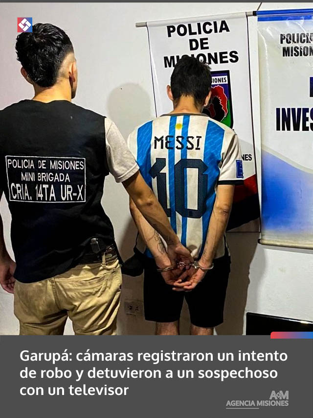 Garupá: cámaras registraron un intento de robo y detuvieron a un sospechoso con un televisor