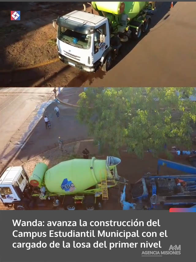 Wanda: avanza la construcción del Campus Estudiantil Municipal con el cargado de la losa del primer nivel
