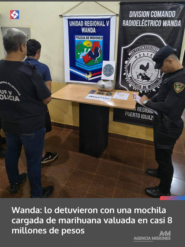 Wanda: lo detuvieron con una mochila cargada de marihuana valuada en casi 8 millones de pesos