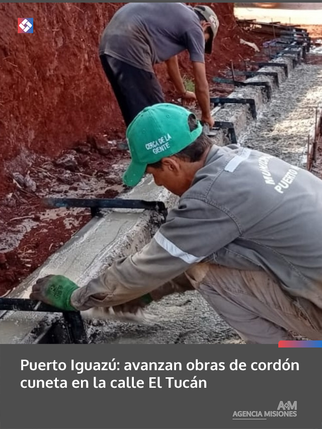 Puerto Iguazú: avanzan obras de cordón cuneta en la calle El Tucán