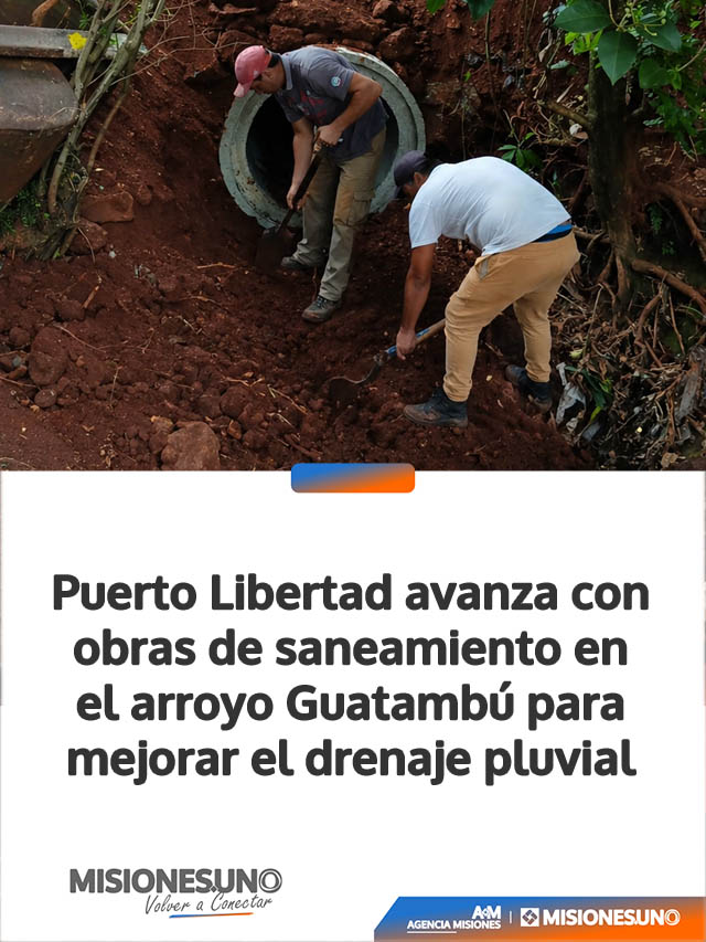 Puerto Libertad avanza con obras de saneamiento en el arroyo Guatambú para mejorar el drenaje pluvial