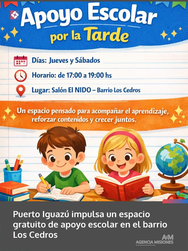 Puerto Iguazú impulsa un espacio gratuito de apoyo escolar en el barrio Los Cedros