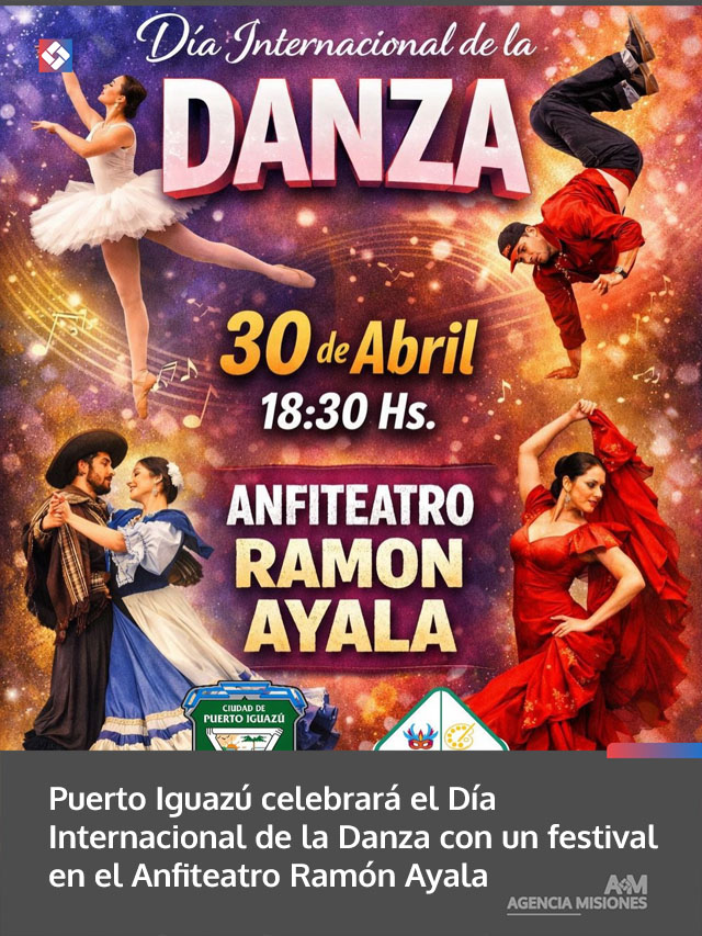 Puerto Iguazú celebrará el Día Internacional de la Danza con un festival en el Anfiteatro Ramón Ayala