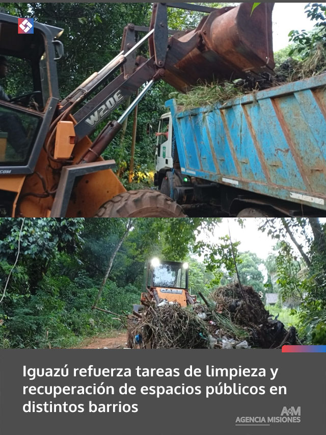 Iguazú refuerza tareas de limpieza y recuperación de espacios públicos en distintos barrios