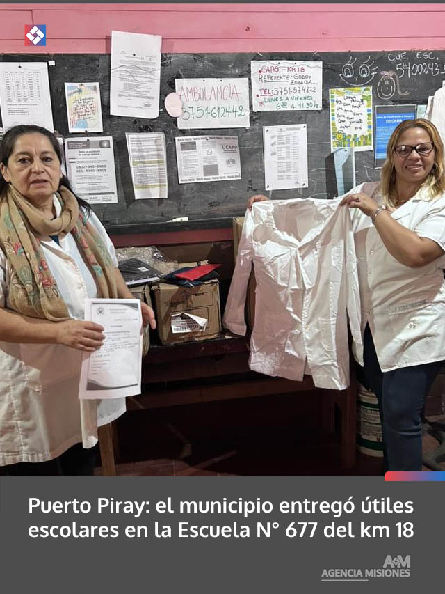 Puerto Piray: el municipio entregó útiles escolares en la Escuela N° 677 del km 18