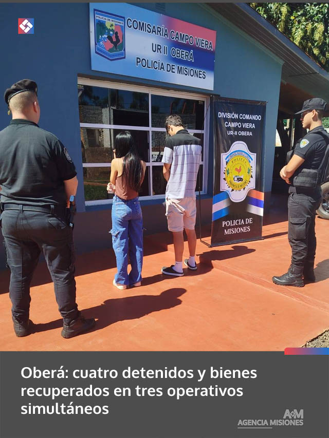 Oberá: cuatro detenidos y bienes recuperados en tres operativos simultáneos