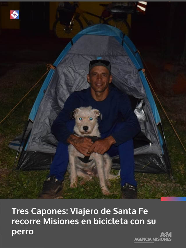 Tres Capones: Viajero de Santa Fe recorre Misiones en bicicleta con su perro