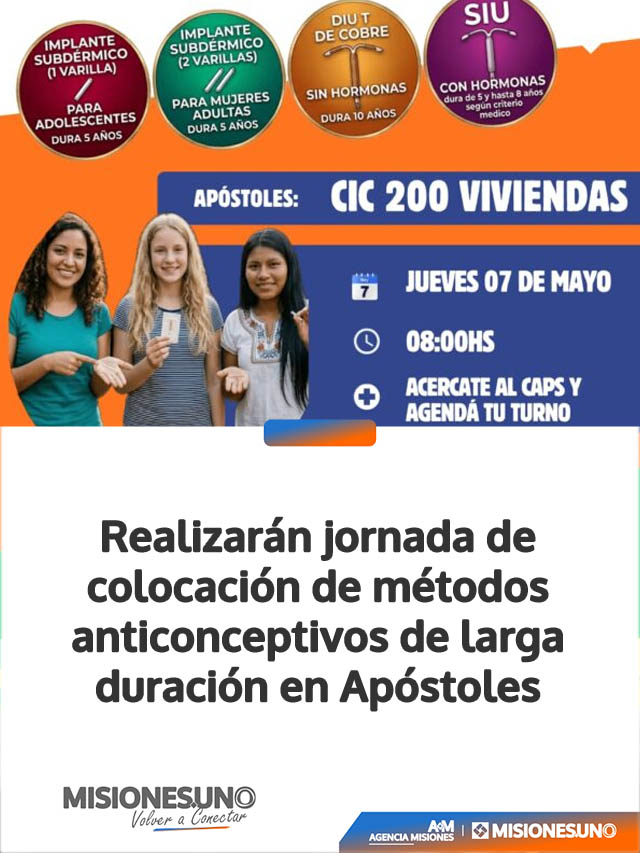 Realizarán jornada de colocación de métodos anticonceptivos de larga duración en Apóstoles